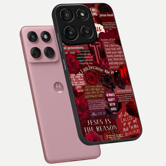  Jesus Love Heals phone case For Moto Edge 60 Fusion showing premium glass back cover with detailed artwork