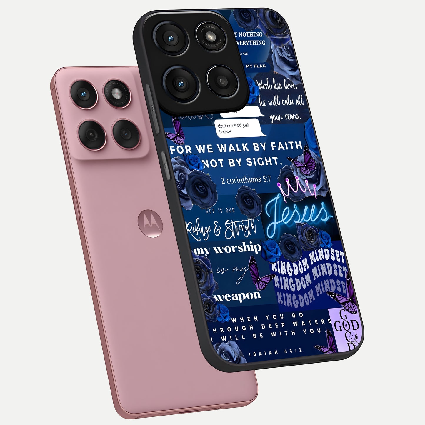  Kingdom Faith Glow phone case For Moto Edge 60 Fusion showing premium glass back cover with detailed artwork