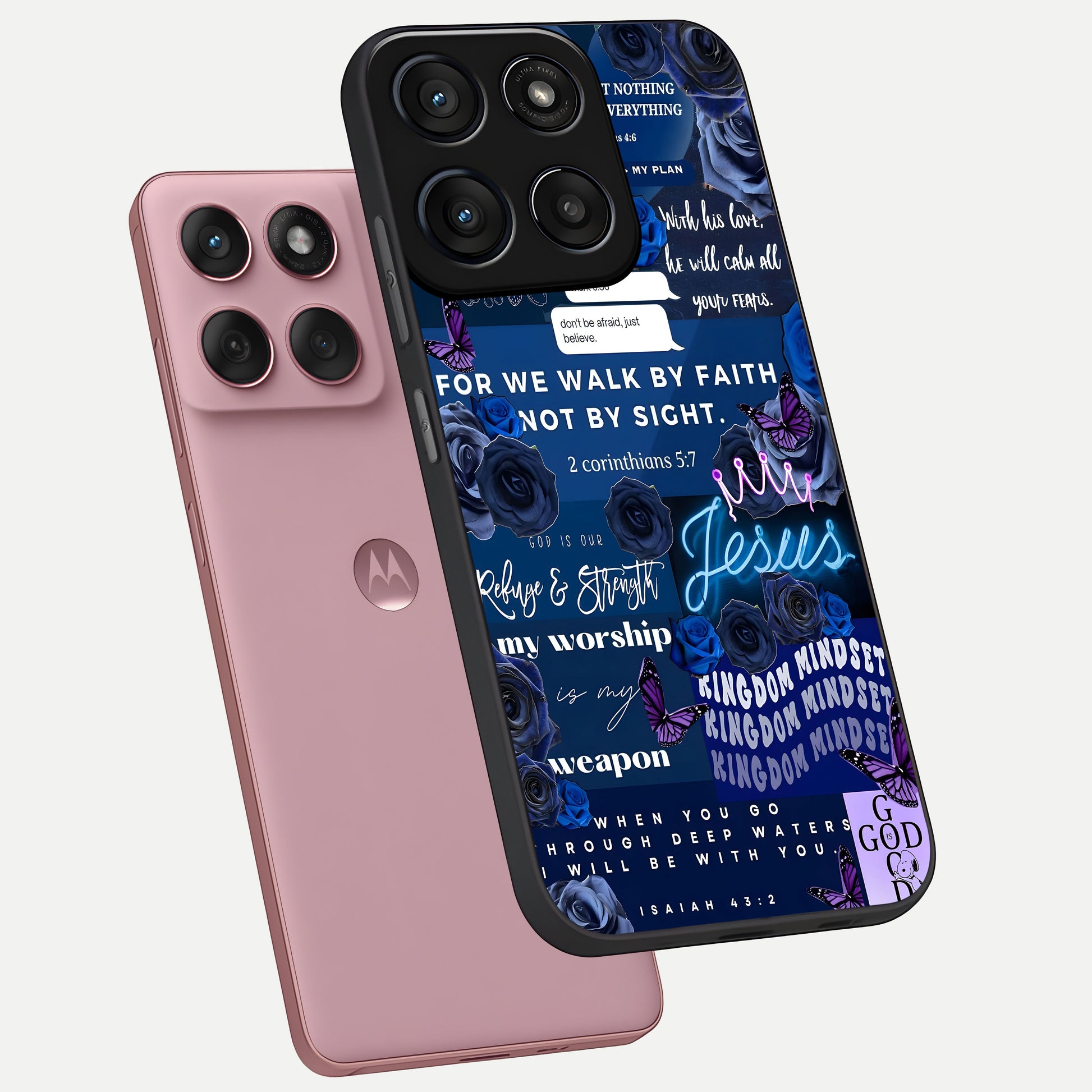  Kingdom Faith Glow phone case For Moto Edge 60 Fusion showing premium glass back cover with detailed artwork