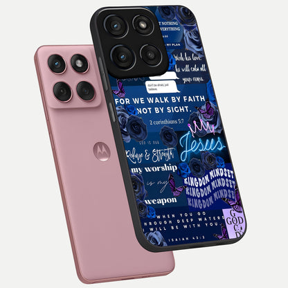 Kingdom Faith Glow phone case For Moto Edge 60 Fusion showing premium glass back cover with detailed artwork