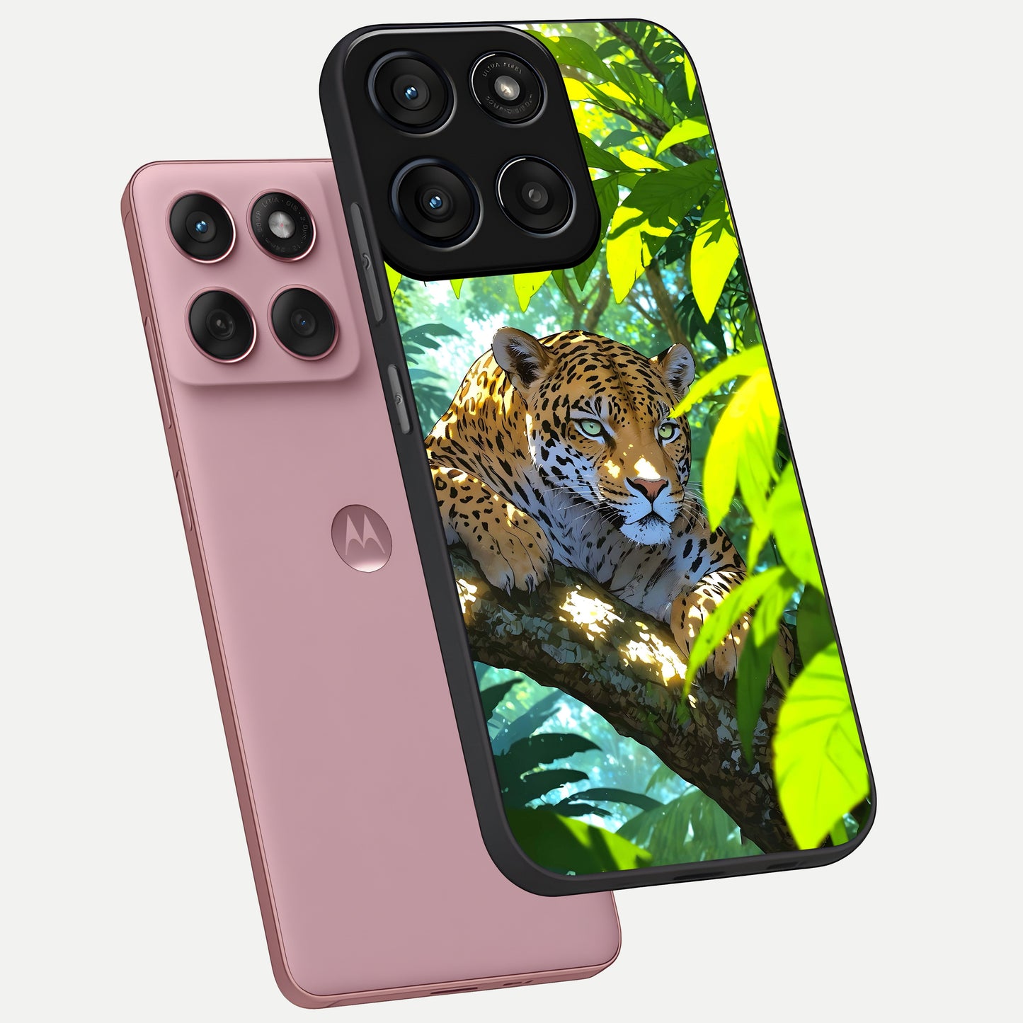  Leopard in Jungle phone case For Moto Edge 60 Fusion showing premium glass back cover with detailed artwork