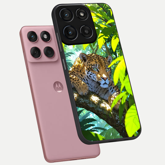  Leopard in Jungle phone case For Moto Edge 60 Fusion showing premium glass back cover with detailed artwork
