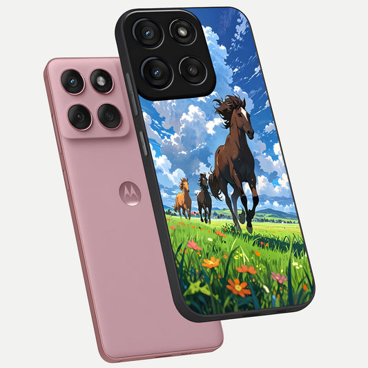  Majestic Horses Galloping phone case For Moto Edge 60 Fusion showing premium glass back cover with detailed artwork