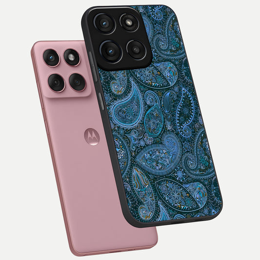  Midnight Paisley Glow phone case For Moto Edge 60 Fusion showing premium glass back cover with detailed artwork