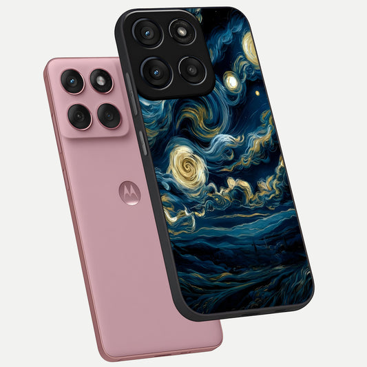  Midnight Sky Whirl phone case For Moto Edge 60 Fusion showing premium glass back cover with detailed artwork