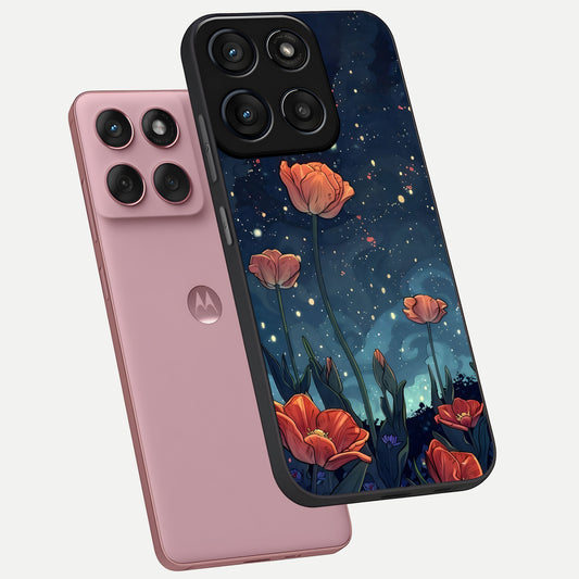  Midnight Tulip Glow phone case For Moto Edge 60 Fusion showing premium glass back cover with detailed artwork