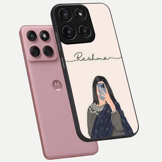  Mirror Mood Muse With Custom Name phone case For Moto Edge 60 Fusion showing premium glass back cover with detailed artwork