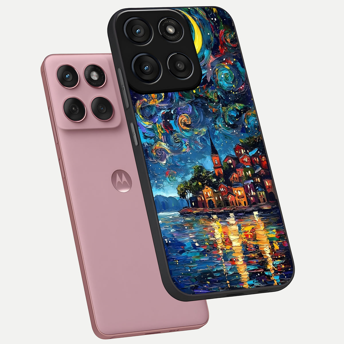  Moonlight Harbor Glow phone case For Moto Edge 60 Fusion showing premium glass back cover with detailed artwork