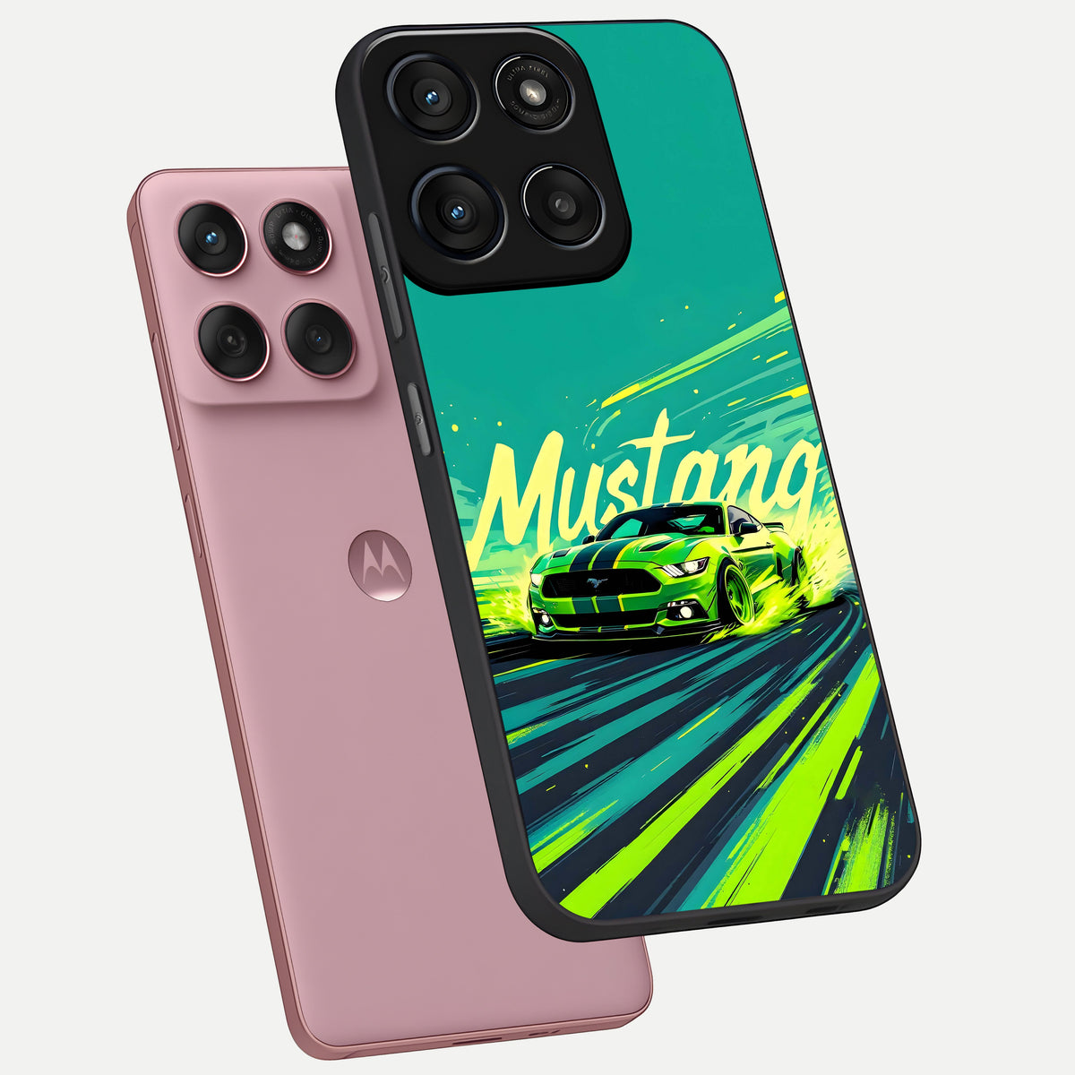  Mustang Bang phone case For Moto Edge 60 Fusion showing premium glass back cover with detailed artwork