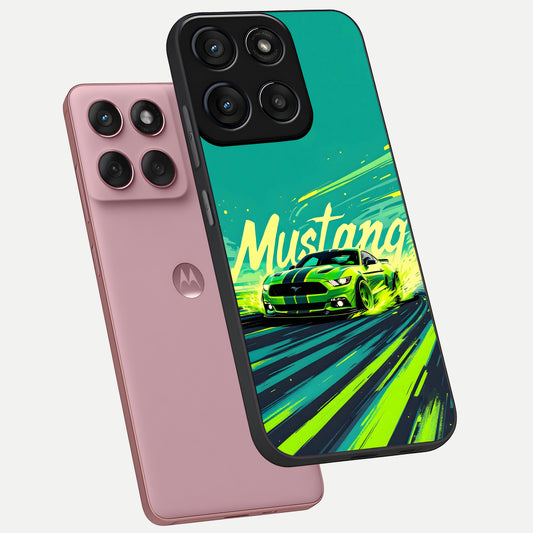  Mustang Bang phone case For Moto Edge 60 Fusion showing premium glass back cover with detailed artwork