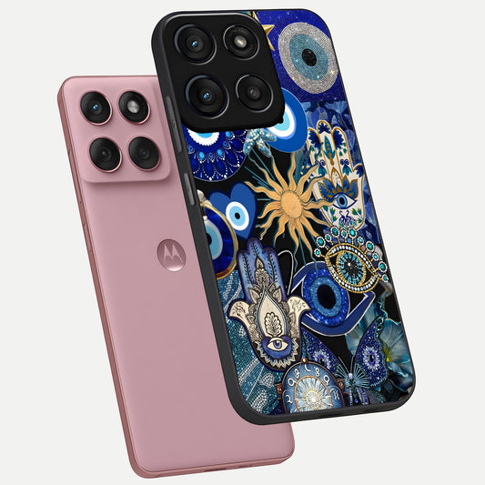  Mystic Blue Evil Eye phone case For Moto Edge 60 Fusion showing premium glass back cover with detailed artwork