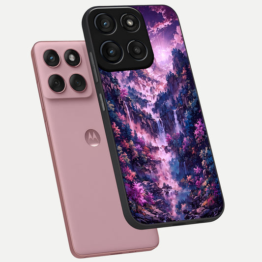  Mystic Cascade Peaks phone case For Moto Edge 60 Fusion showing premium glass back cover with detailed artwork