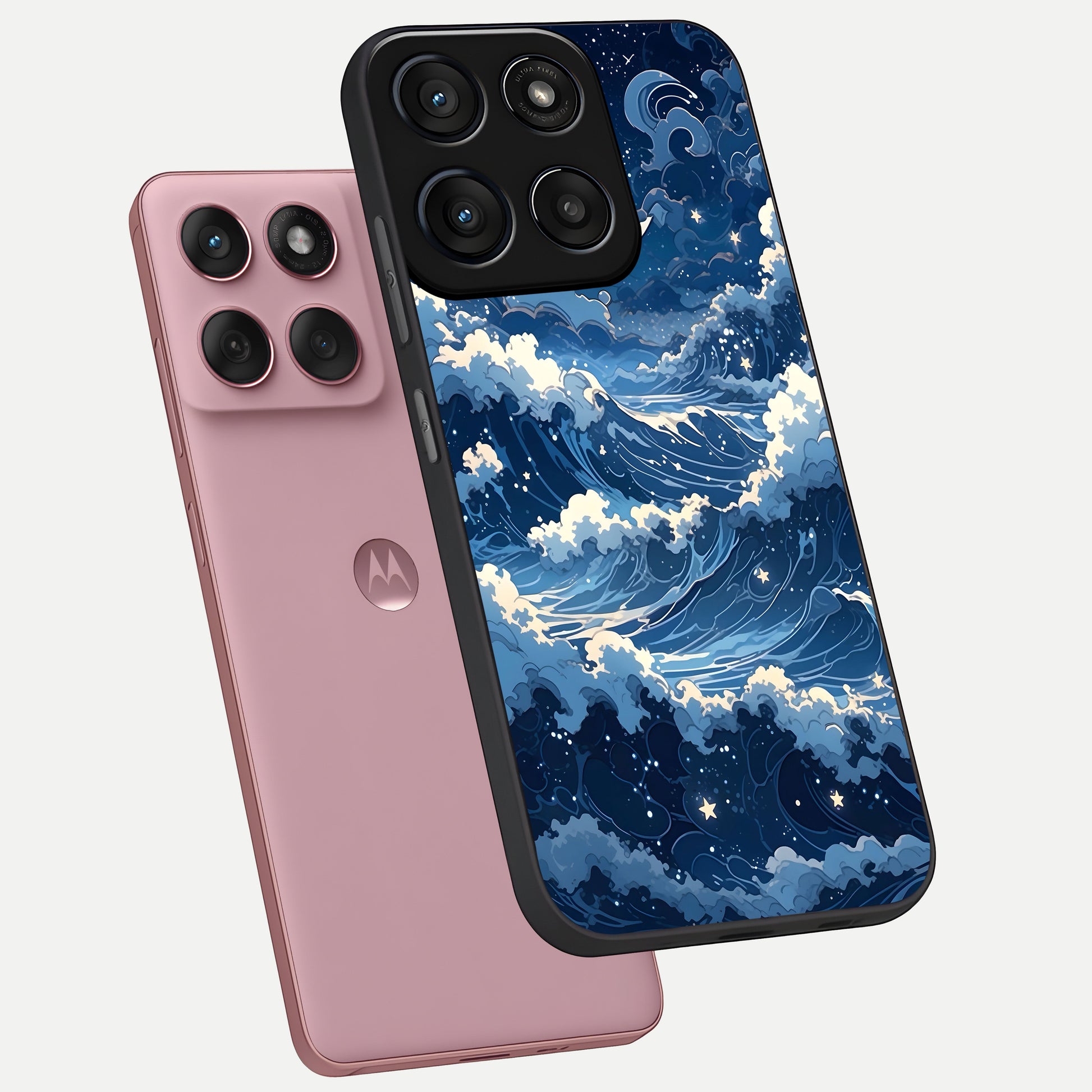  Ocean Moon Waves phone case For Moto Edge 60 Fusion showing premium glass back cover with detailed artwork
