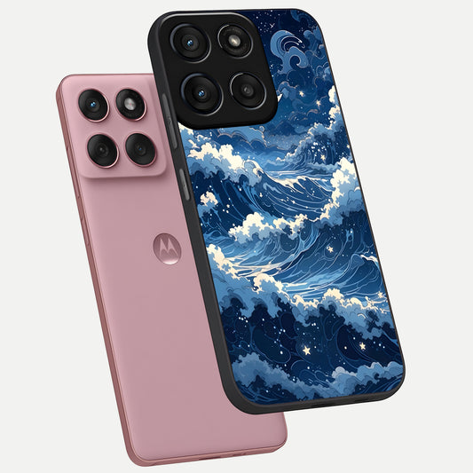  Ocean Moon Waves phone case For Moto Edge 60 Fusion showing premium glass back cover with detailed artwork