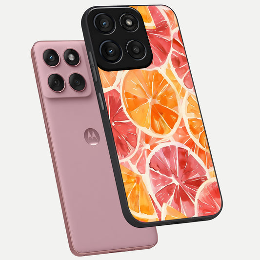  Orange Fruits Pattern phone case For Moto Edge 60 Fusion showing premium glass back cover with detailed artwork