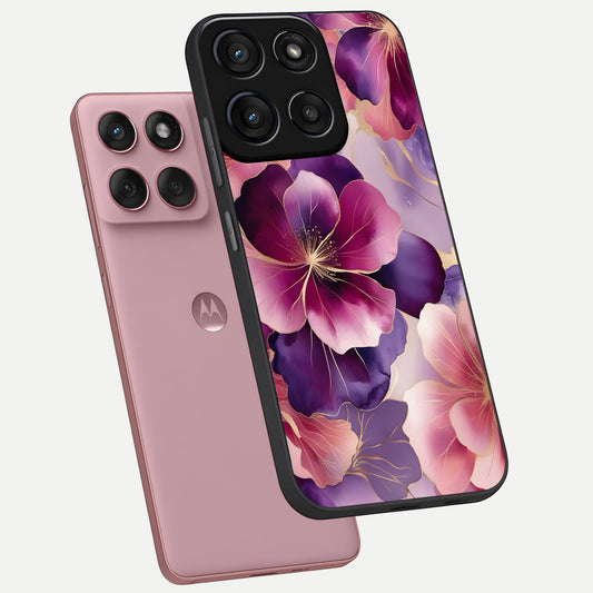  Pink Bouquet Florals phone case For Moto Edge 60 Fusion showing premium glass back cover with detailed artwork