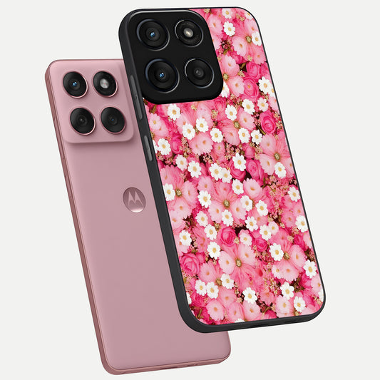  Pink Daisy Bliss phone case For Moto Edge 60 Fusion showing premium glass back cover with detailed artwork