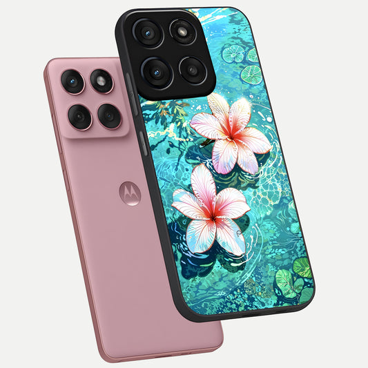  Pink Flowers in Water phone case For Moto Edge 60 Fusion showing premium glass back cover with detailed artwork