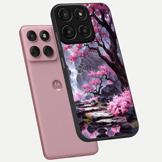  Pink Sunflower Glow phone case For Moto Edge 60 Fusion showing premium glass back cover with detailed artwork