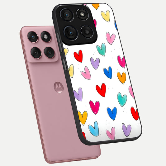  Playful Love Doodles phone case For Moto Edge 60 Fusion showing premium glass back cover with detailed artwork