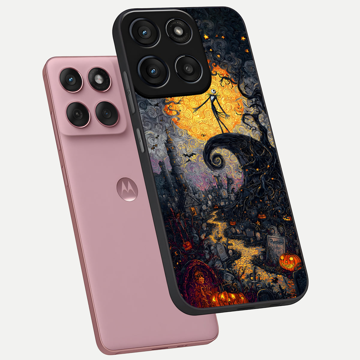  Pumpkin Moon Night phone case For Moto Edge 60 Fusion showing premium glass back cover with detailed artwork