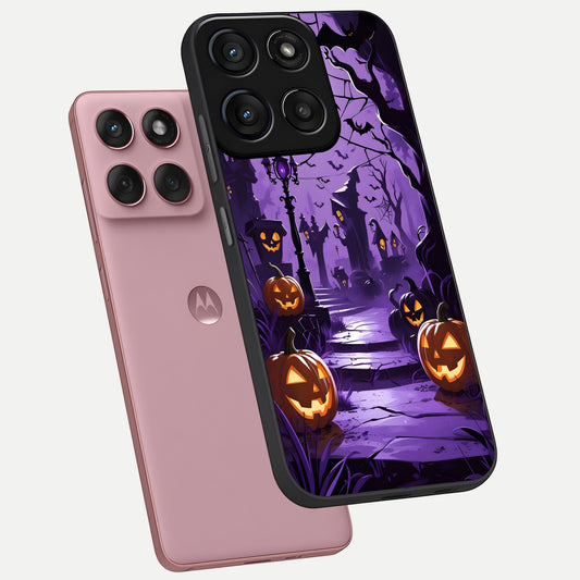  Pumpkin Patch Halloween phone case For Moto Edge 60 Fusion showing premium glass back cover with detailed artwork