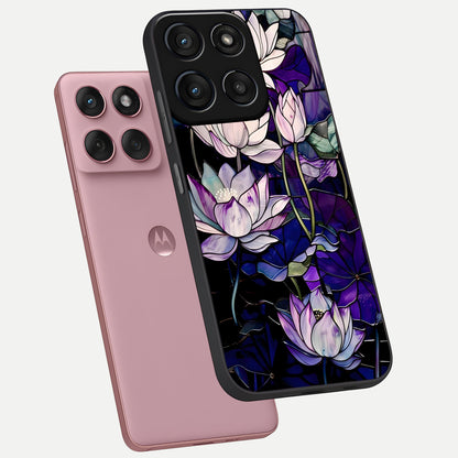  Purple Lotus Pattern phone case For Moto Edge 60 Fusion showing premium glass back cover with detailed artwork