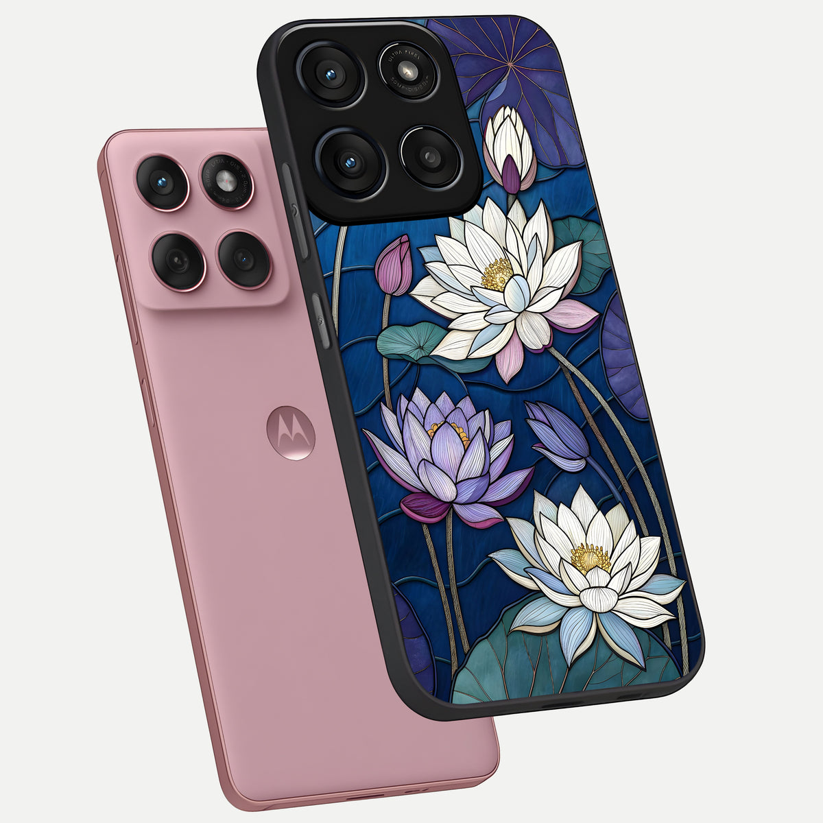  Purple Lotus Stained phone case For Moto Edge 60 Fusion showing premium glass back cover with detailed artwork