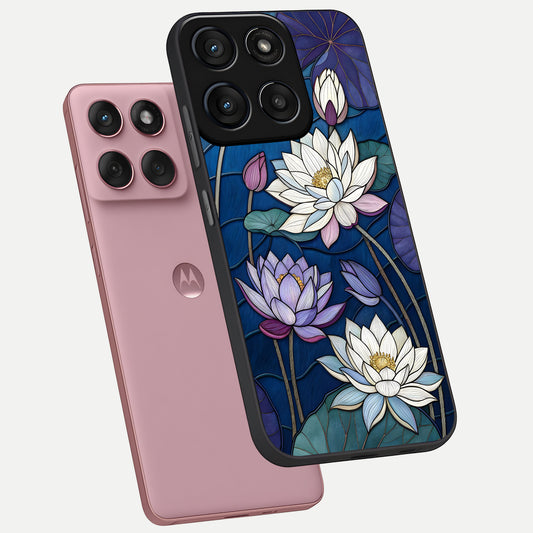  Purple Lotus Stained phone case For Moto Edge 60 Fusion showing premium glass back cover with detailed artwork