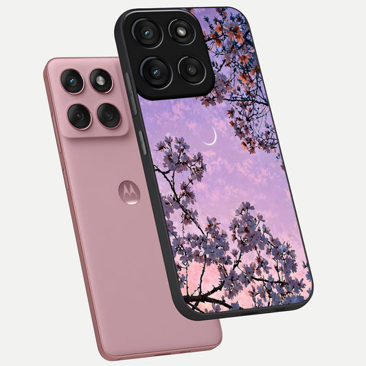  Purple Serenity Moon phone case For Moto Edge 60 Fusion showing premium glass back cover with detailed artwork