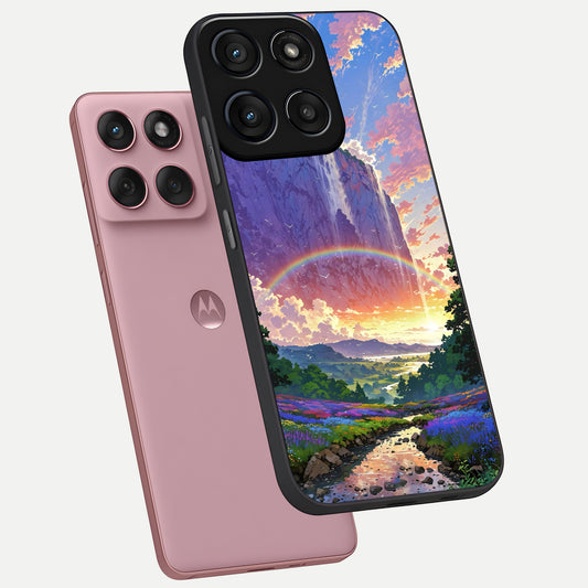  Rainbow Valley Dream phone case For Moto Edge 60 Fusion showing premium glass back cover with detailed artwork