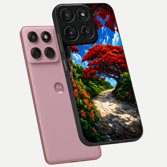  Red Trees Pathway phone case For Moto Edge 60 Fusion showing premium glass back cover with detailed artwork