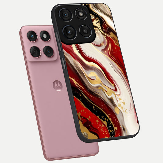  Red And White Marble phone case For Moto Edge 60 Fusion showing premium glass back cover with detailed artwork