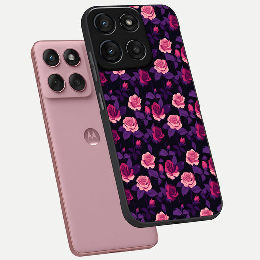  Rose Garden Twilight phone case For Moto Edge 60 Fusion showing premium glass back cover with detailed artwork