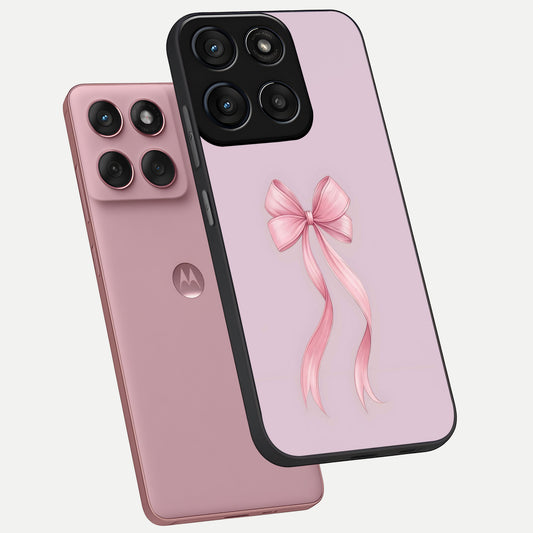  Soft Blush Bow phone case For Moto Edge 60 Fusion showing premium glass back cover with detailed artwork