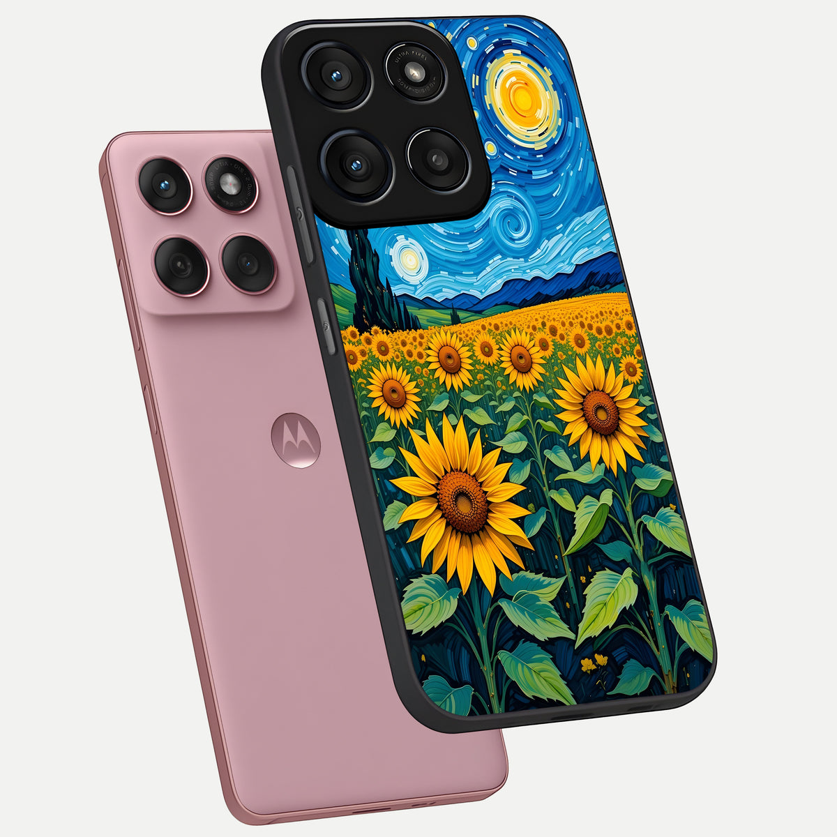  Starry Sunflower Dreams phone case For Moto Edge 60 Fusion showing premium glass back cover with detailed artwork