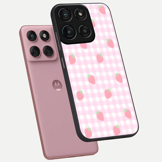  Strawberry Picnic Love phone case For Moto Edge 60 Fusion showing premium glass back cover with detailed artwork