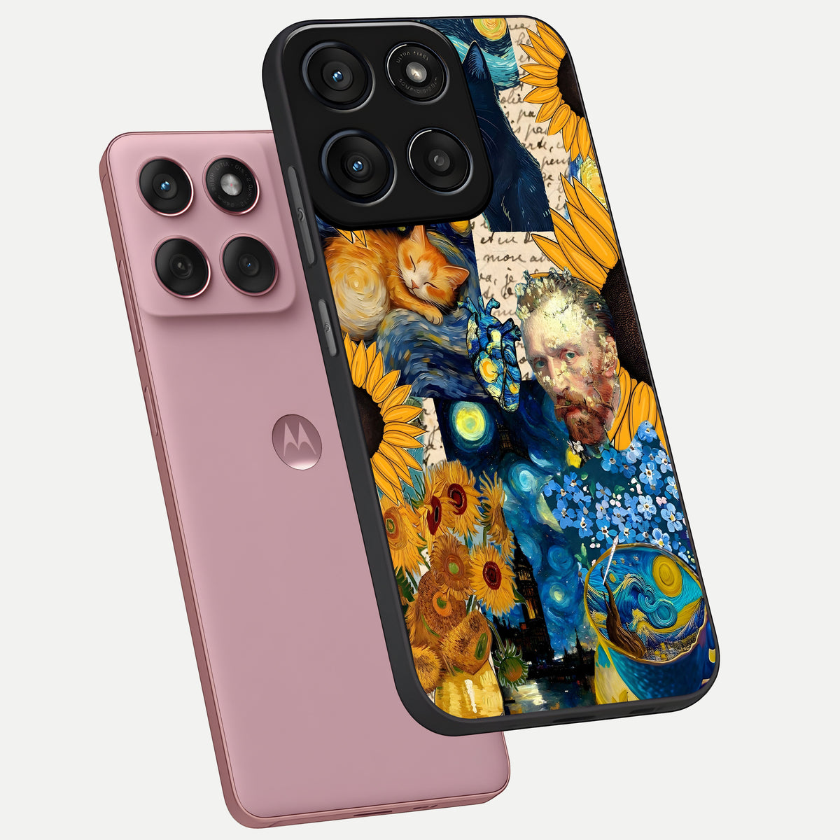  Sunflower Chic Mood Custom Name phone case For Moto Edge 60 Fusion showing premium glass back cover with detailed artwork