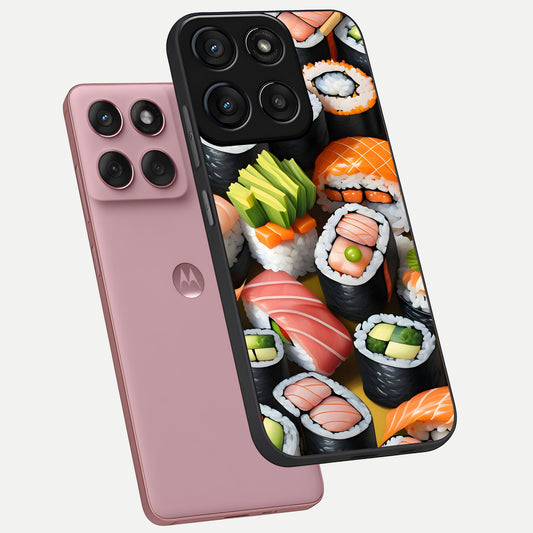  Sushi Food Pattern phone case For Moto Edge 60 Fusion showing premium glass back cover with detailed artwork