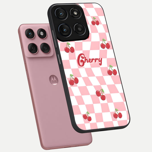  Sweet Cherry Vibes phone case For Moto Edge 60 Fusion showing premium glass back cover with detailed artwork
