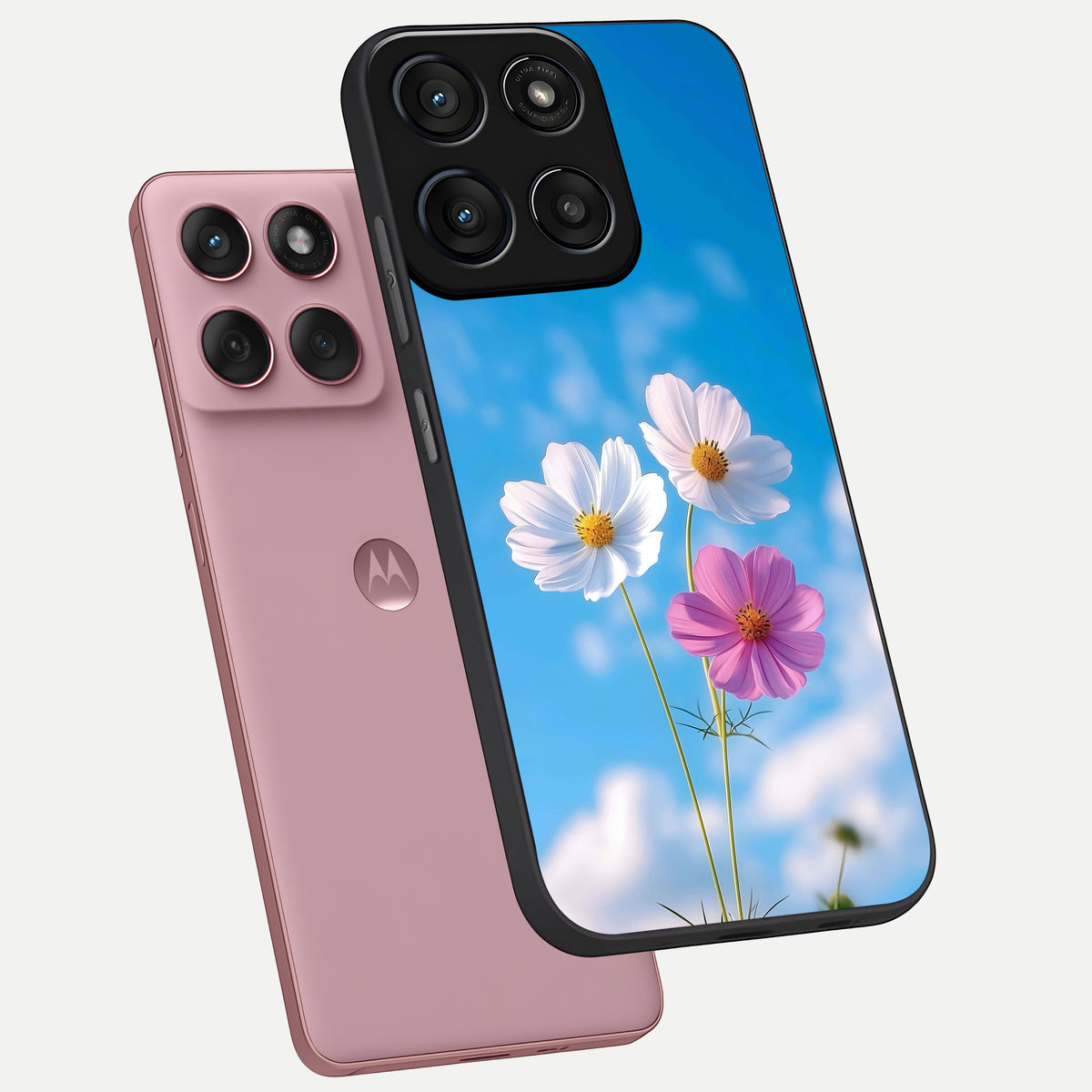  Tripple Flowers With Sky phone case For Moto Edge 60 Fusion showing premium glass back cover with detailed artwork