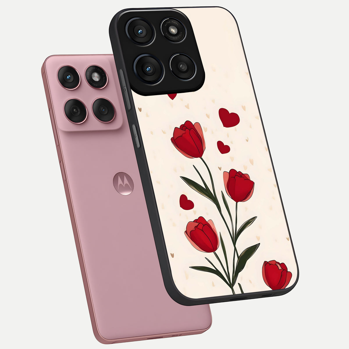  Tulip With Heart phone case For Moto Edge 60 Fusion showing premium glass back cover with detailed artwork