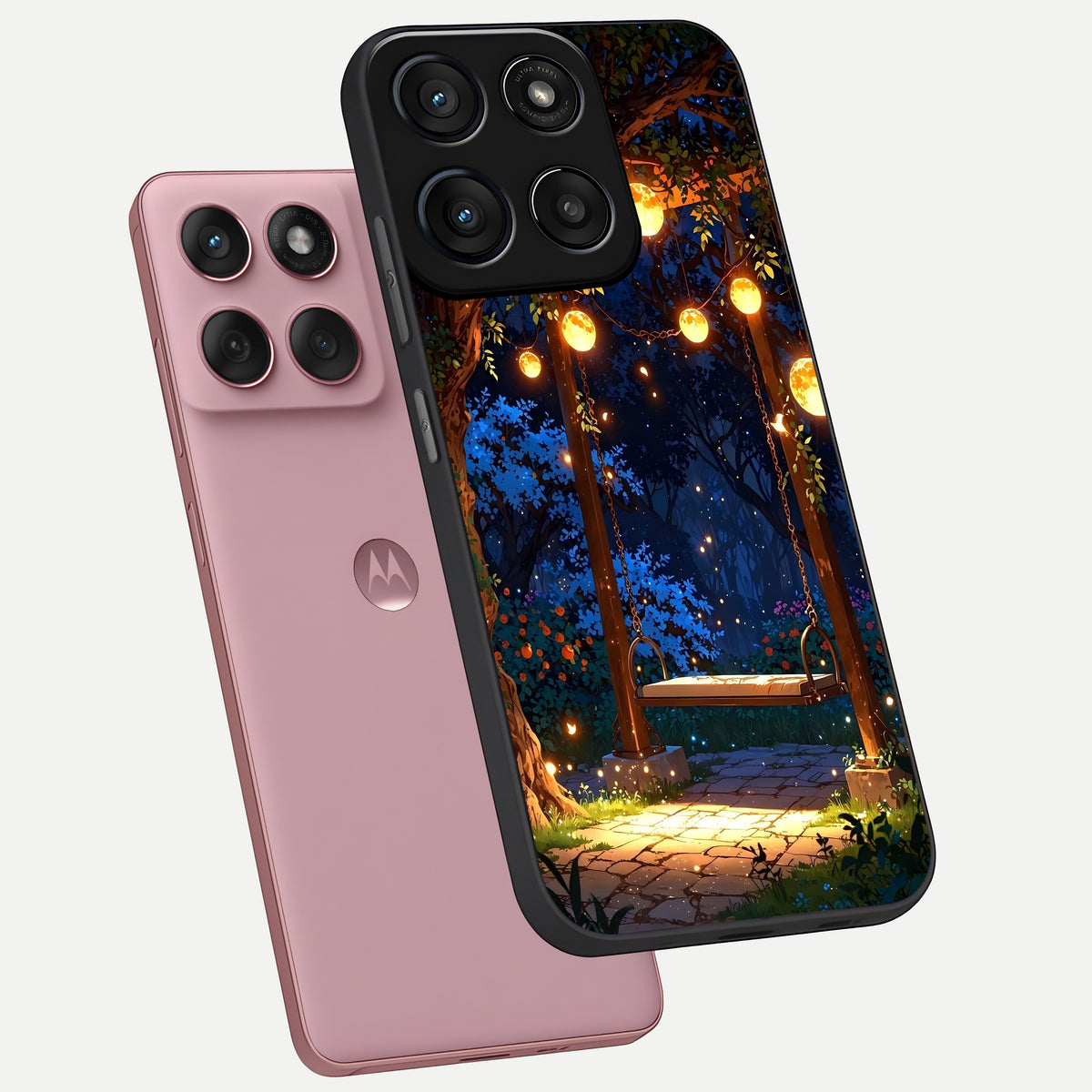  Twilight Garden Swing phone case For Moto Edge 60 Fusion showing premium glass back cover with detailed artwork
