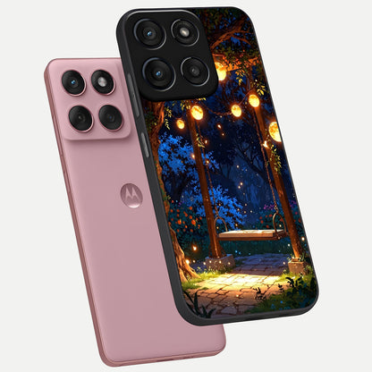  Twilight Garden Swing phone case For Moto Edge 60 Fusion showing premium glass back cover with detailed artwork
