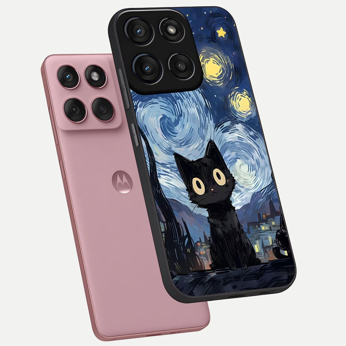  Van Gogh Cat phone case For Moto Edge 60 Fusion showing premium glass back cover with detailed artwork