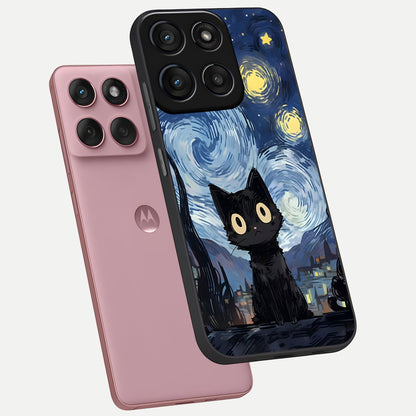  Van Gogh Cat phone case For Moto Edge 60 Fusion showing premium glass back cover with detailed artwork