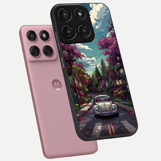  Vintage Street Drive phone case For Moto Edge 60 Fusion showing premium glass back cover with detailed artwork
