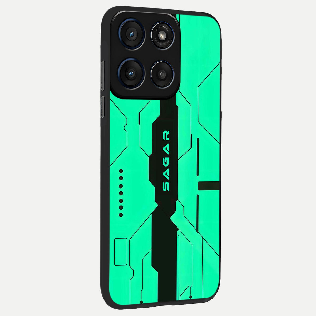  Aqua Tech CYBERPUNK Custom Name back cover For Moto Edge 60 Fusion slim fit glass case with vibrant aesthetic design