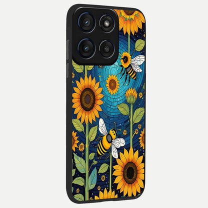  Bees And Sunflowers back cover For Moto Edge 60 Fusion slim fit glass case with vibrant aesthetic design
