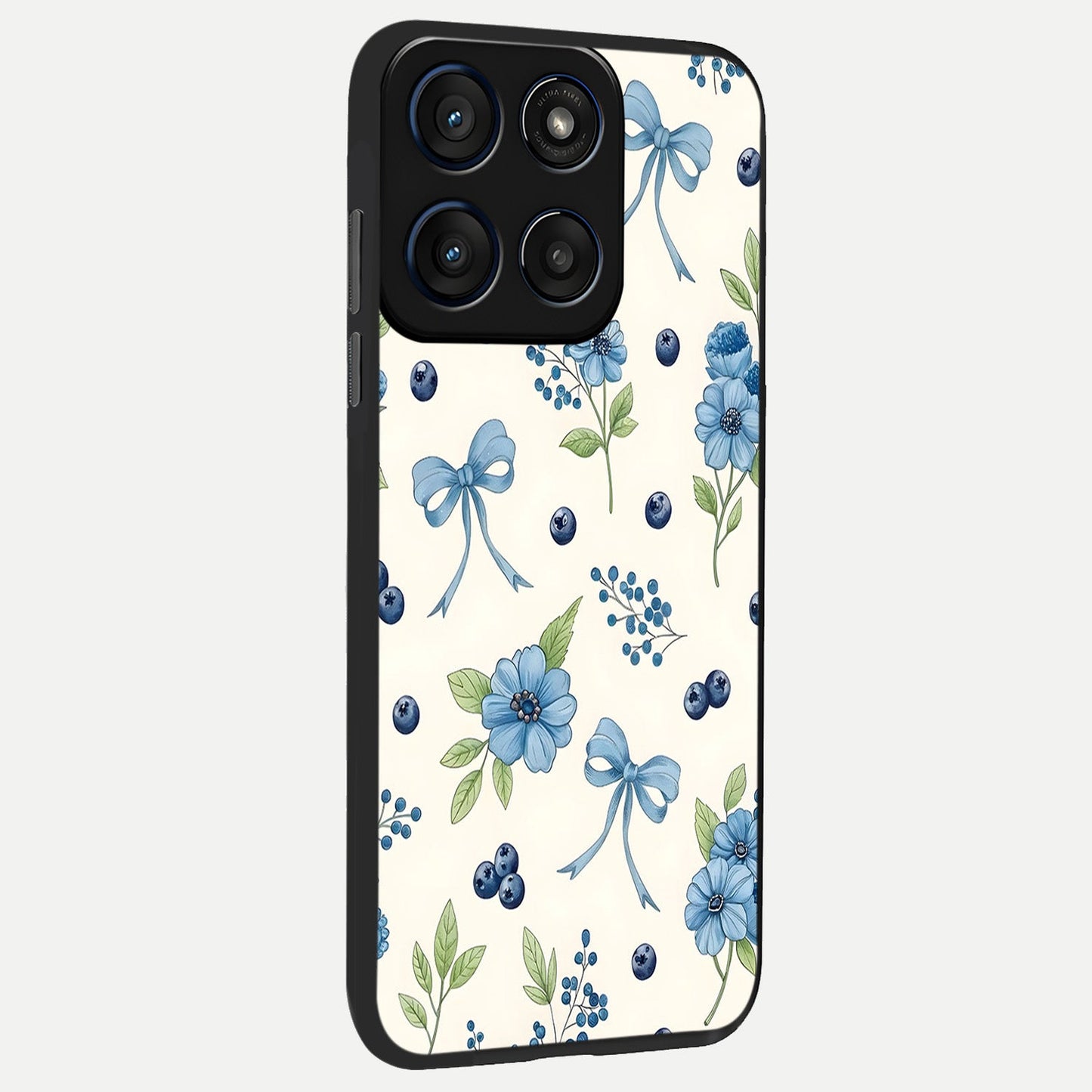  Blue Flower And Bow back cover For Moto Edge 60 Fusion slim fit glass case with vibrant aesthetic design